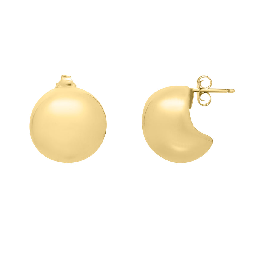 14K Gold Puffed Up Button Studs-Yellow | Push Back