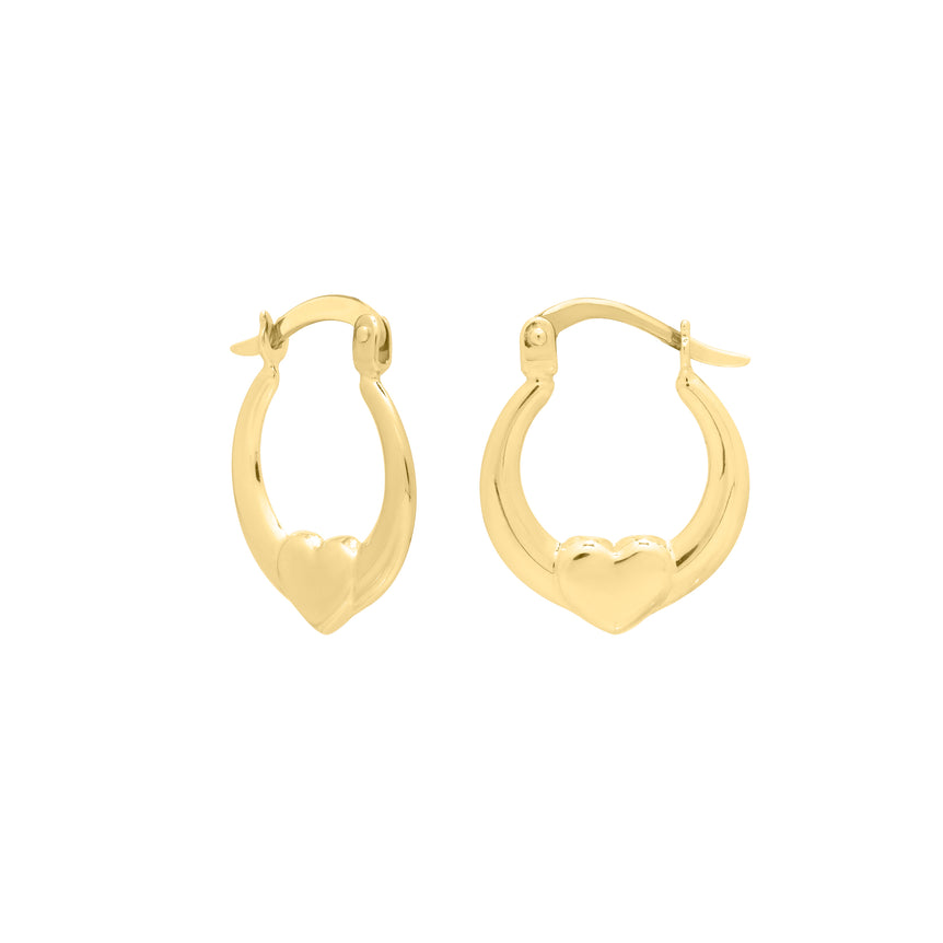 14K Gold Small Heart Hoops-Yellow | Hinged