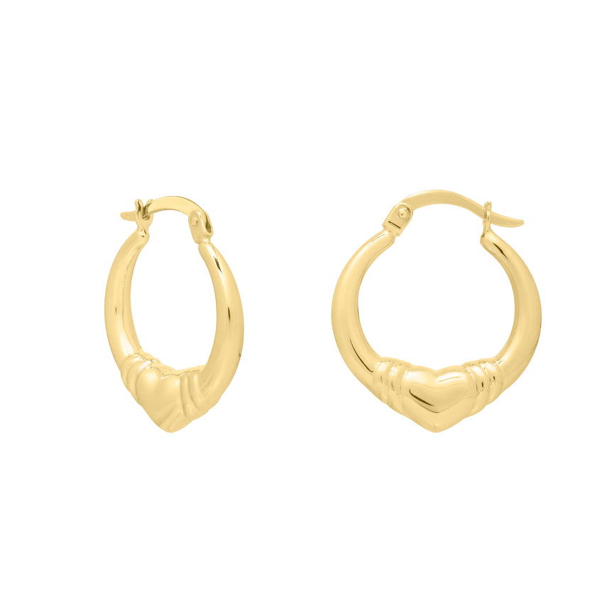 14K Gold Medium Heart Hoops-Yellow | Hinged