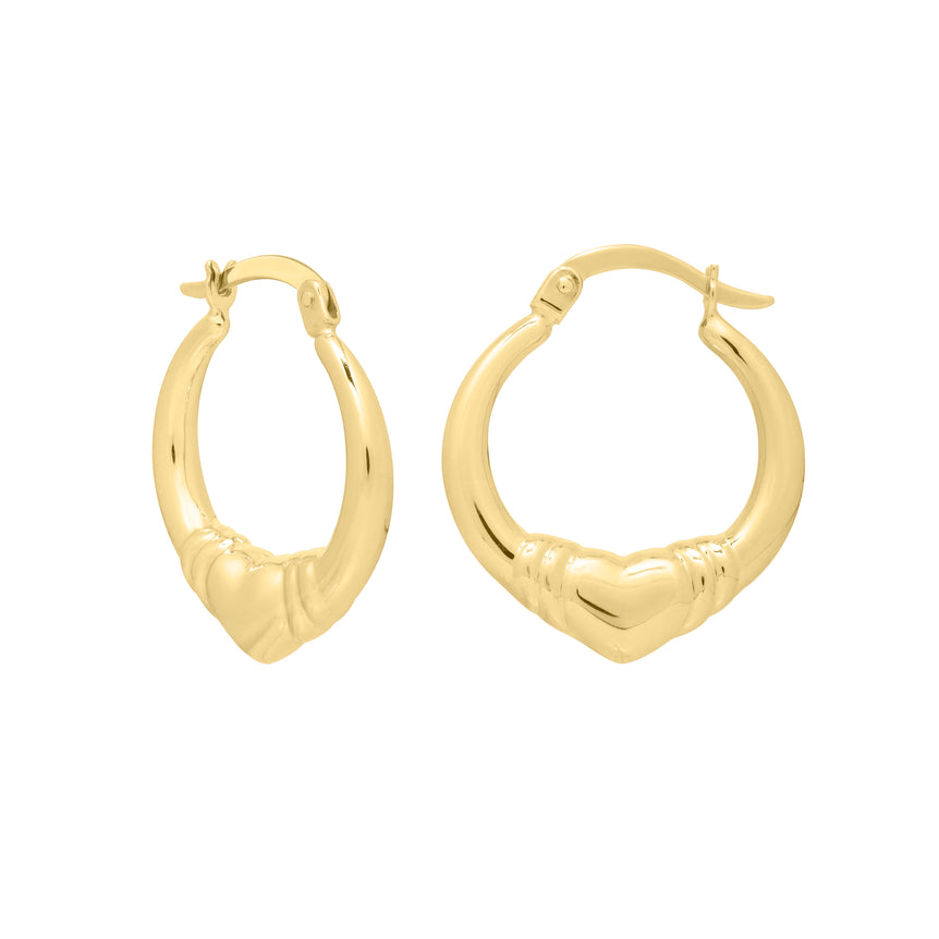 14K Gold Large Heart Hoops-Yellow | Hinged
