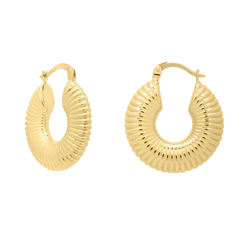 14K Gold Round Ribbed Hoop-Yellow | Hinged