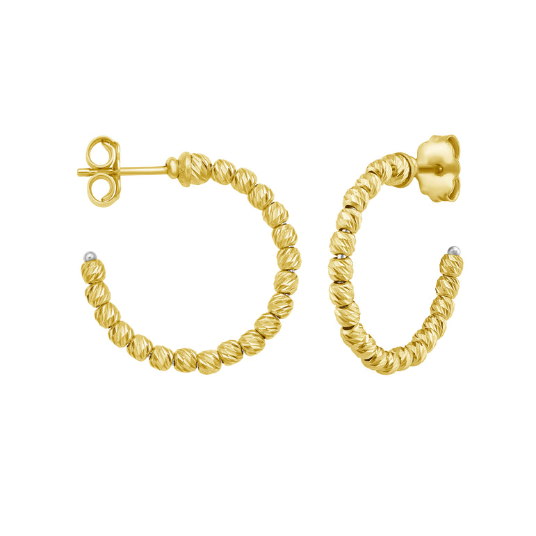 14K Bead Hoops-Yellow | Push Back