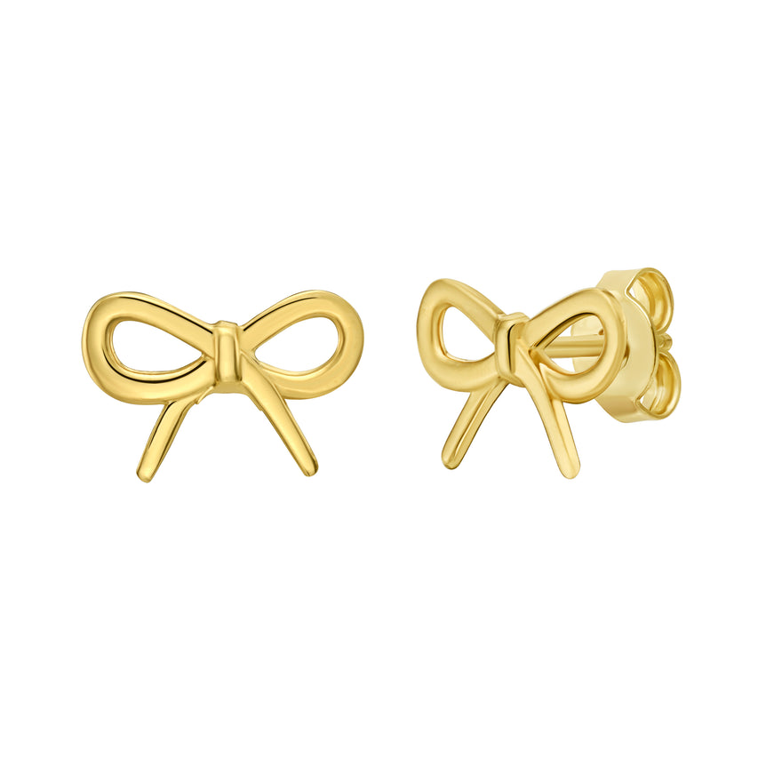 14K Small Bow Earring-Yellow | Push Back