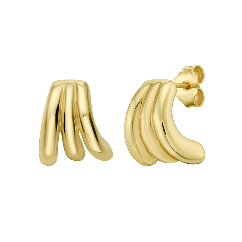 14K Triple Row Splayed Hoops-Yellow | Push Back