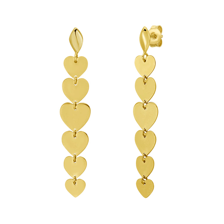14K Heart Drop Hearrings-Yellow | Push Back