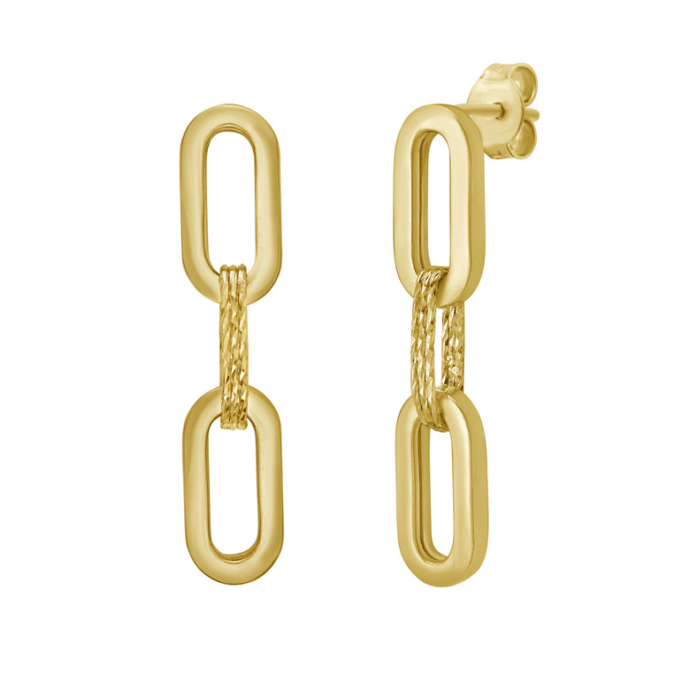 14K Mini Diamante Paperclip Earrings-Yellow | Push Back