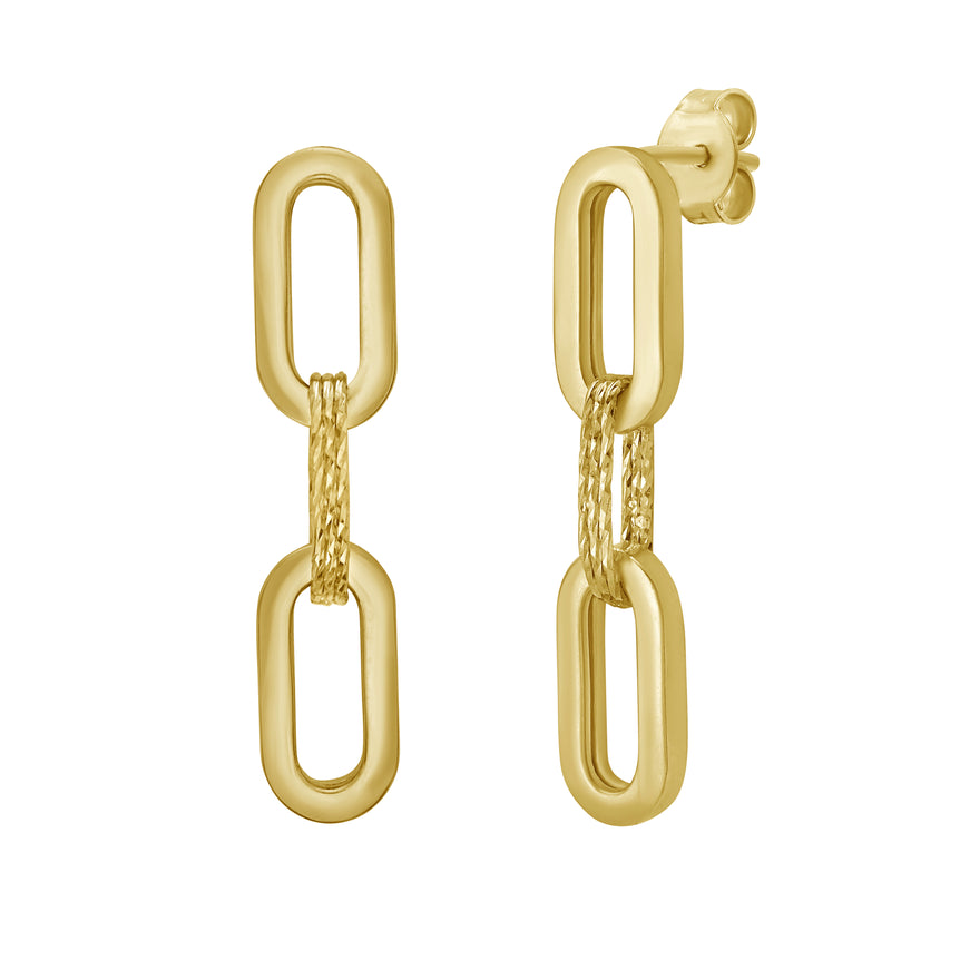 14K Mini Diamante Paperclip Earrings-Yellow | Push Back