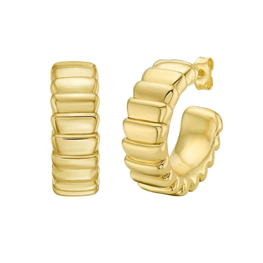 14K Ribbed C-Hoops-Yellow | Push Back