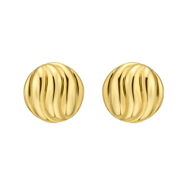 14K Swirl Button Earrings-Yellow | Push Back