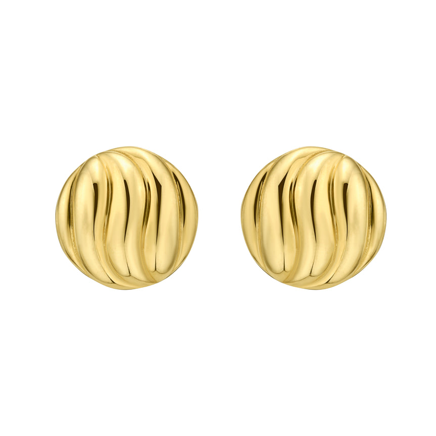 14K Swirl Button Earrings-Yellow | Push Back