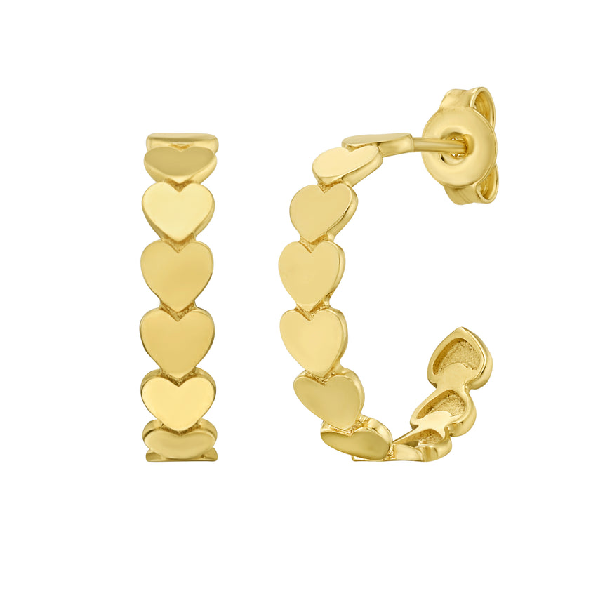 14K Heart Row C-Hoops-Yellow | Push Back