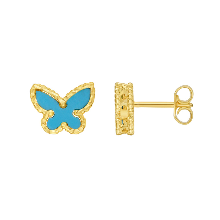 14K Primavera Turquoise Butterfly Studs-Yellow | Push Back