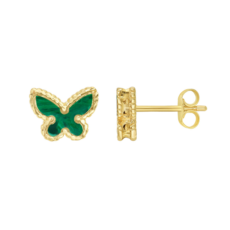 14K Primavera Malachite Butterfly Studs-Yellow | Push Back