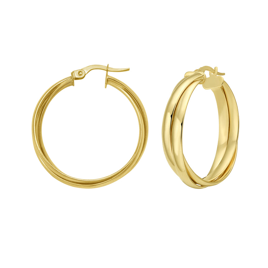14K Interlocking Large Trinity Hoops-Yellow | Hinged