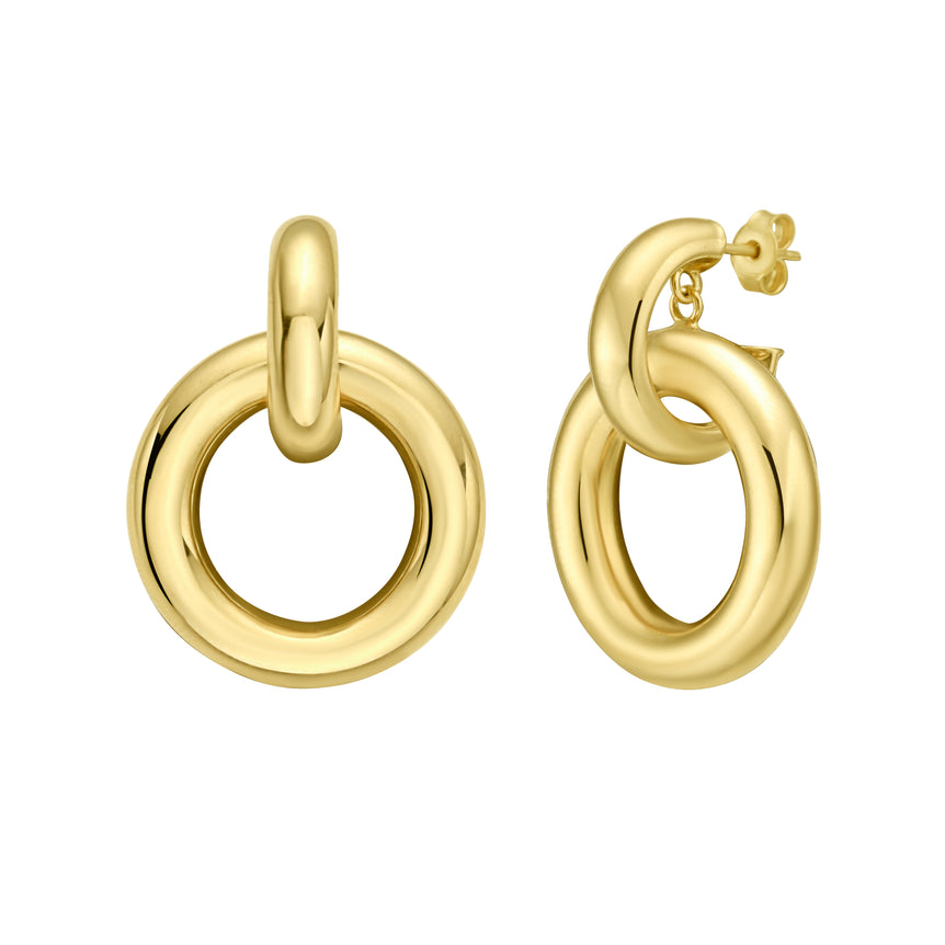 14K Round Linked Hoops-Yellow | Push Back