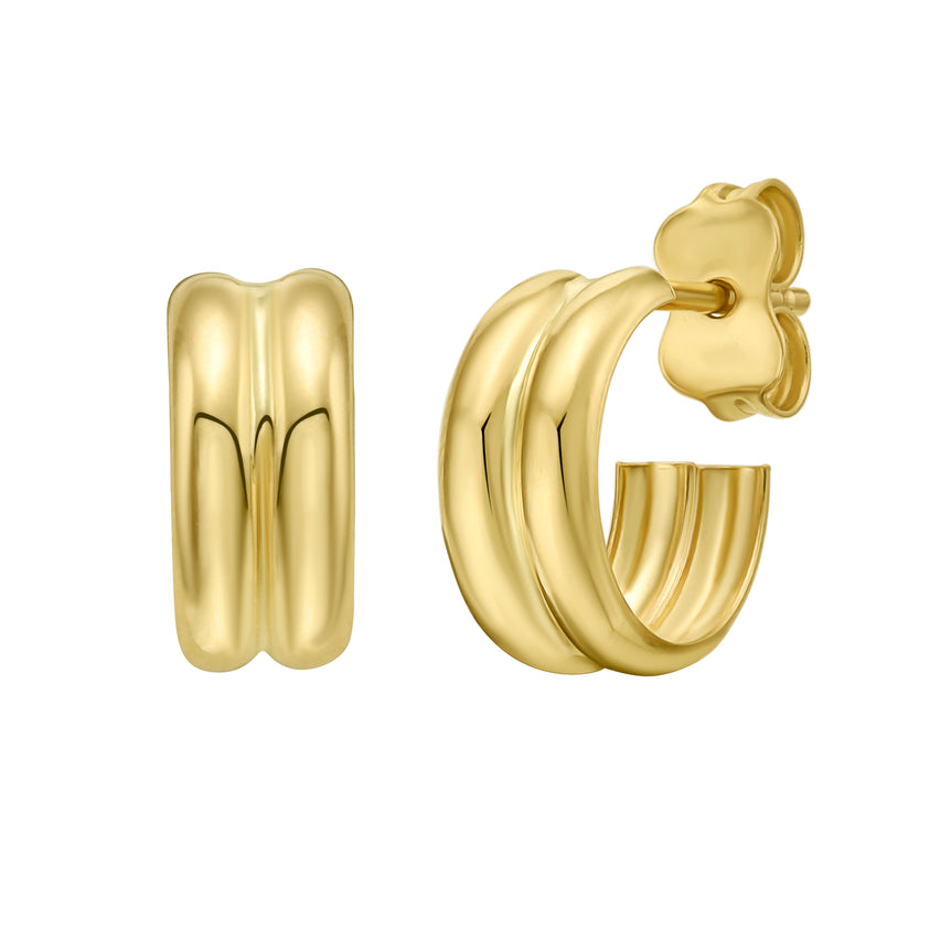 14K Double Row C-Hoops-Yellow | Push Back