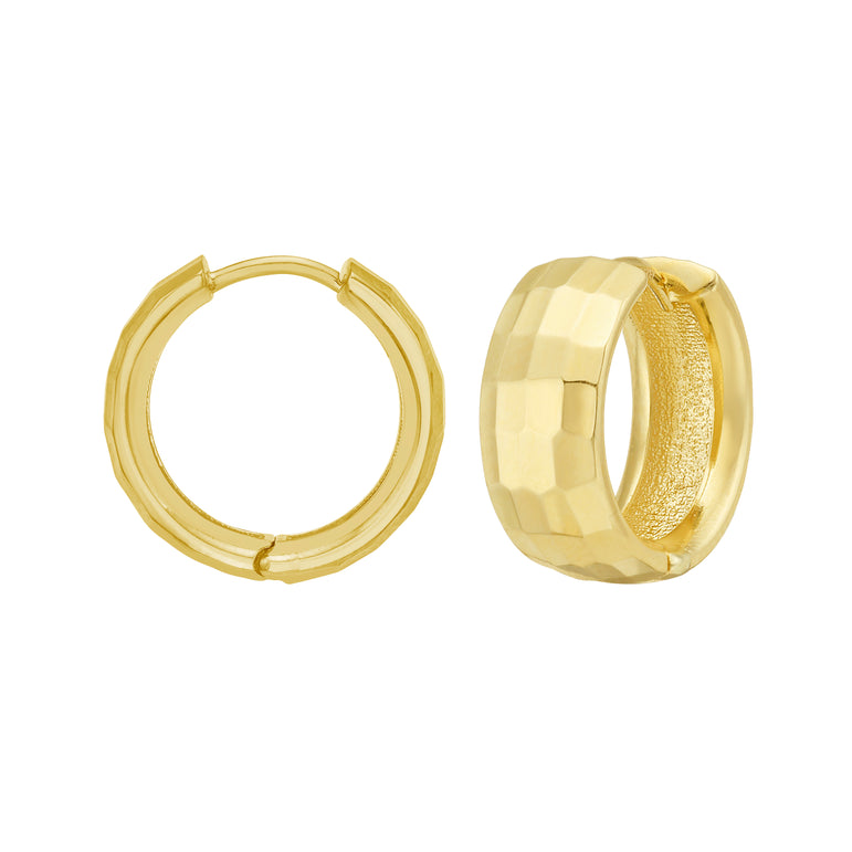 14K Gold Checkerboard Patterned Hoops-Yellow | Snap