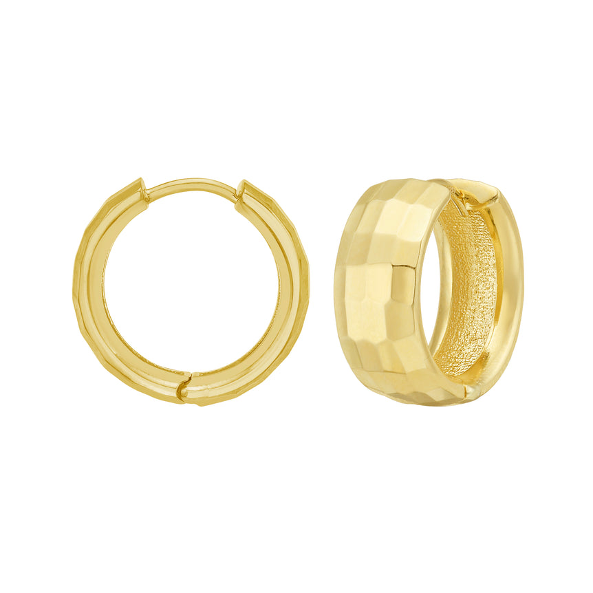 14K Gold Checkerboard Patterned Hoops-Yellow | Snap