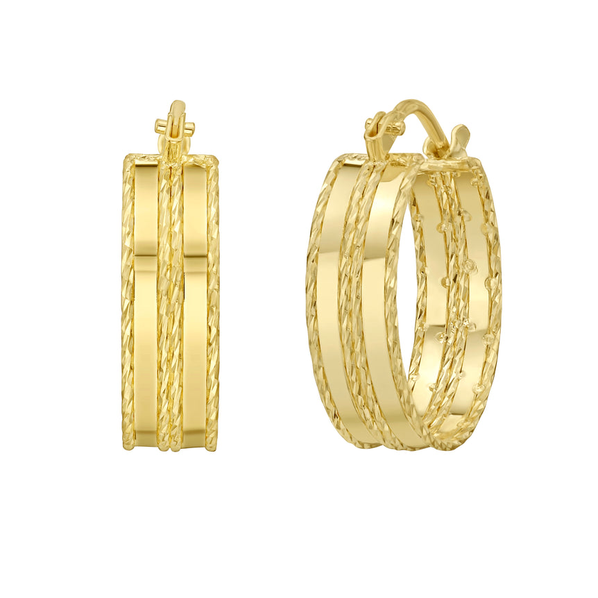 14K Double Sparkle Spring Hoops-Yellow | Hinged