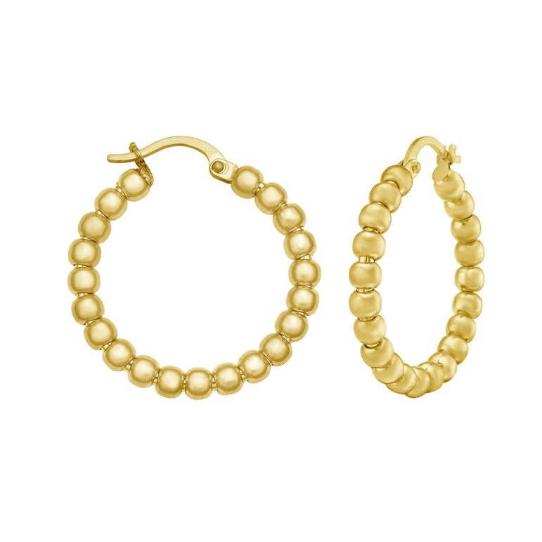 14K Medium Bead Hoops-Yellow | Hinged