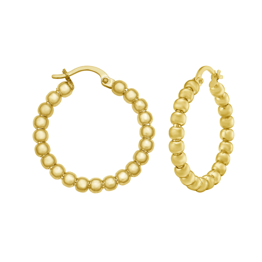 14K Medium Bead Hoops-Yellow | Hinged