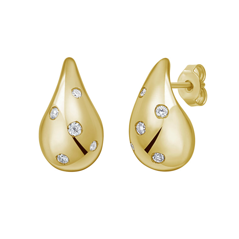 14K Diamond Raindrop Earrings-Yellow | Push Back