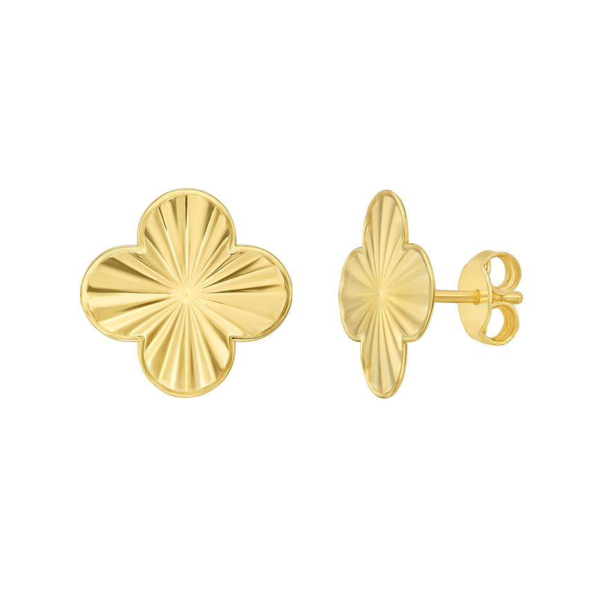 14K Golden Clover Studs-Yellow | Push Back