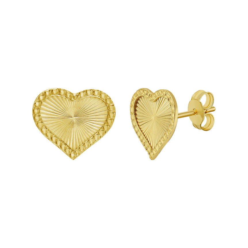 14K Radiating Heart Studs-Yellow | Push Back
