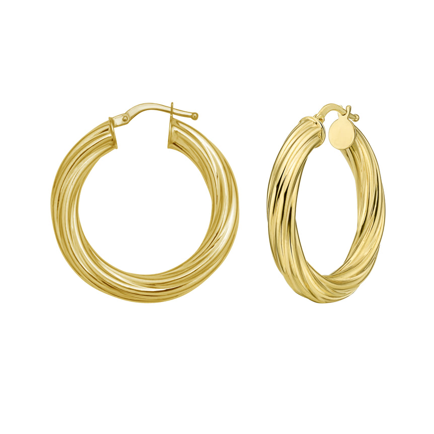 14K Full Twist Medium Hoops-Yellow | Hinged
