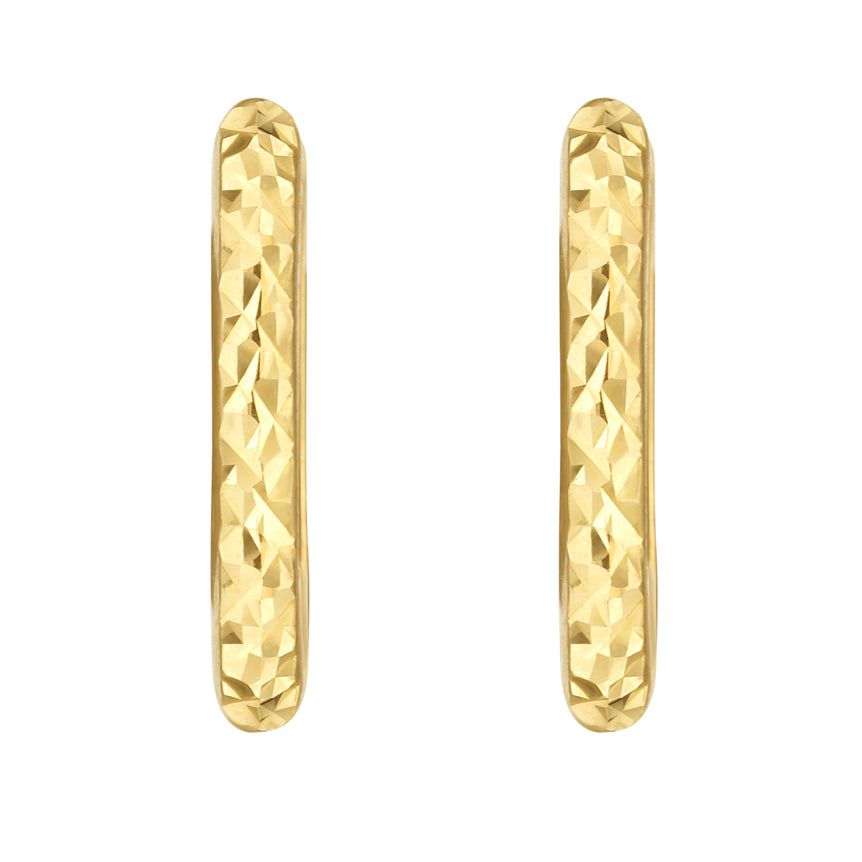 14K Gold Textured Rectangular Huggie Earrings-Yellow | Snap