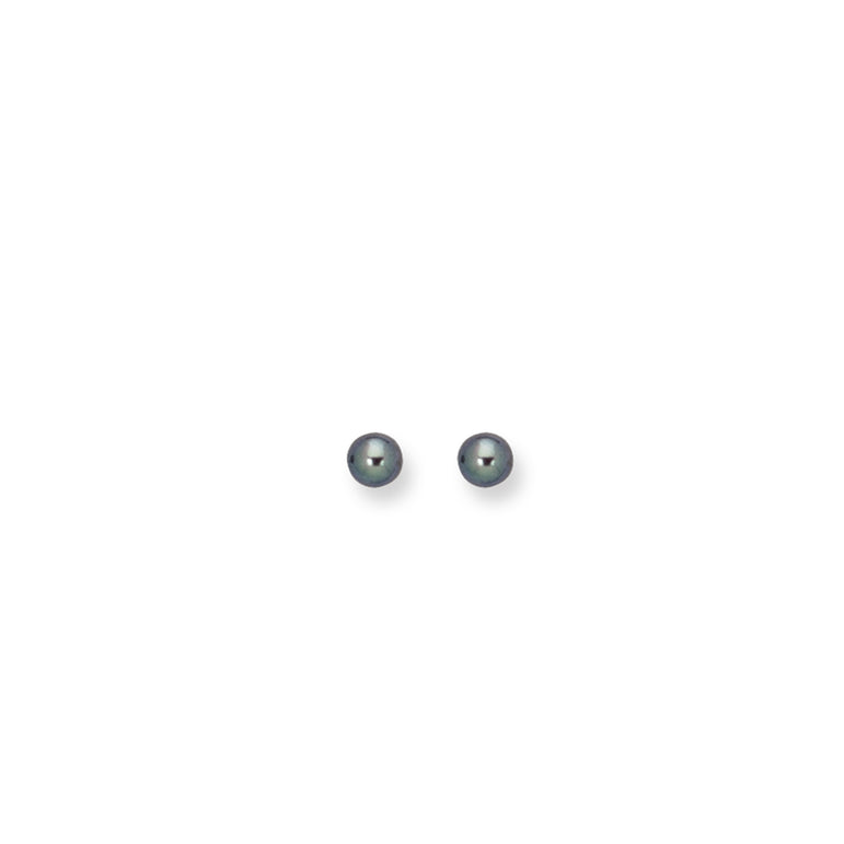 14K Gold  6MM Black Pearl Stud Earring-White | Push Back
