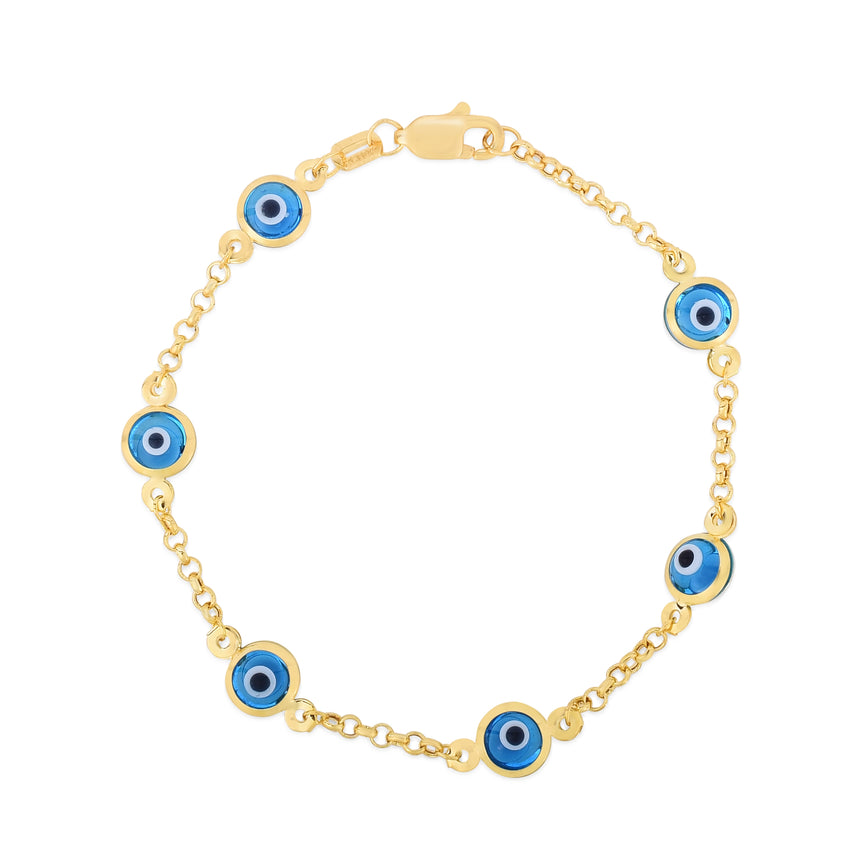 14K Gold Evil Eye Bracelet-Yellow | Lobster