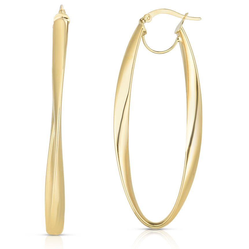 14K Gold Twisted Oval Hinged Hoop Earring-Yellow | Hinged