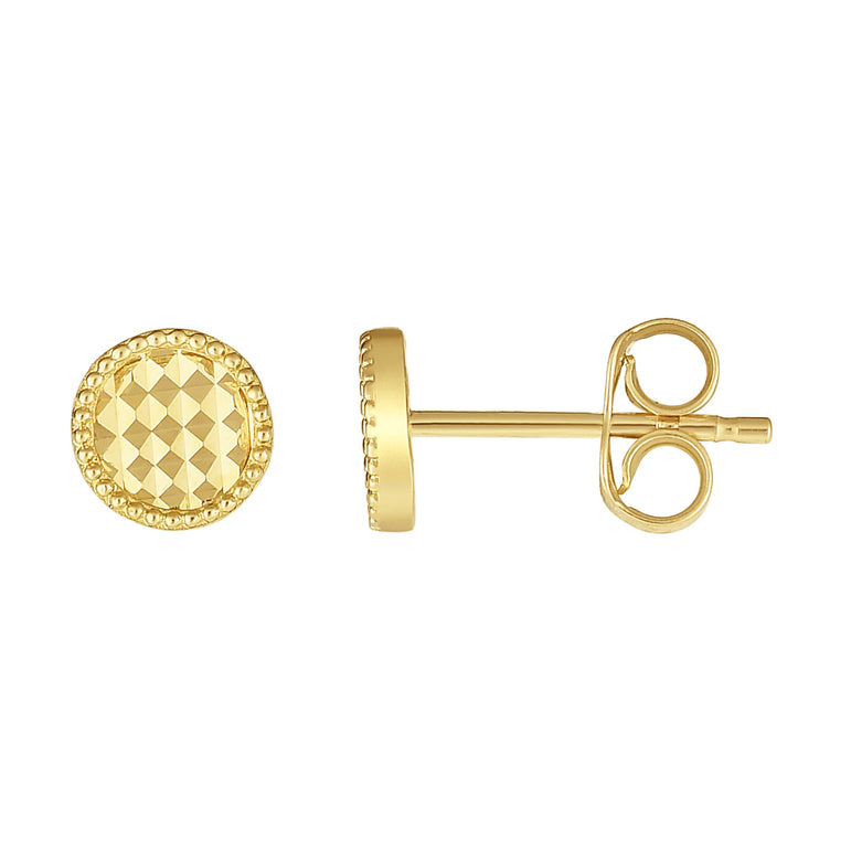 14K Gold Diamond Cut Circle Stud Earring-Yellow | Push Back