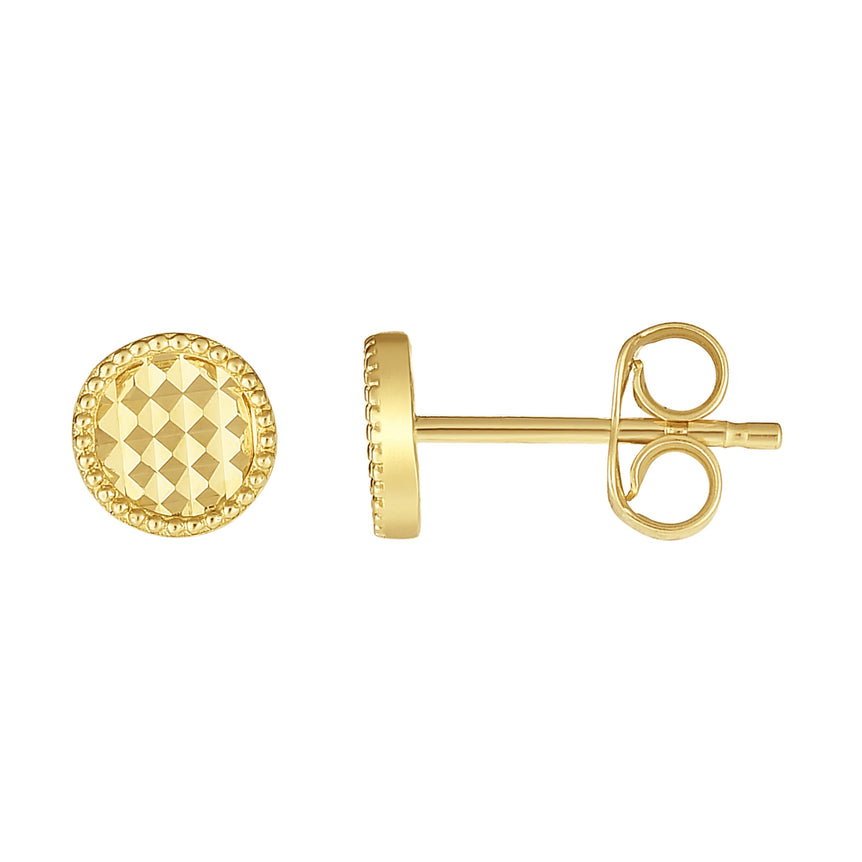 14K Gold Diamond Cut Circle Stud Earring-Yellow | Push Back