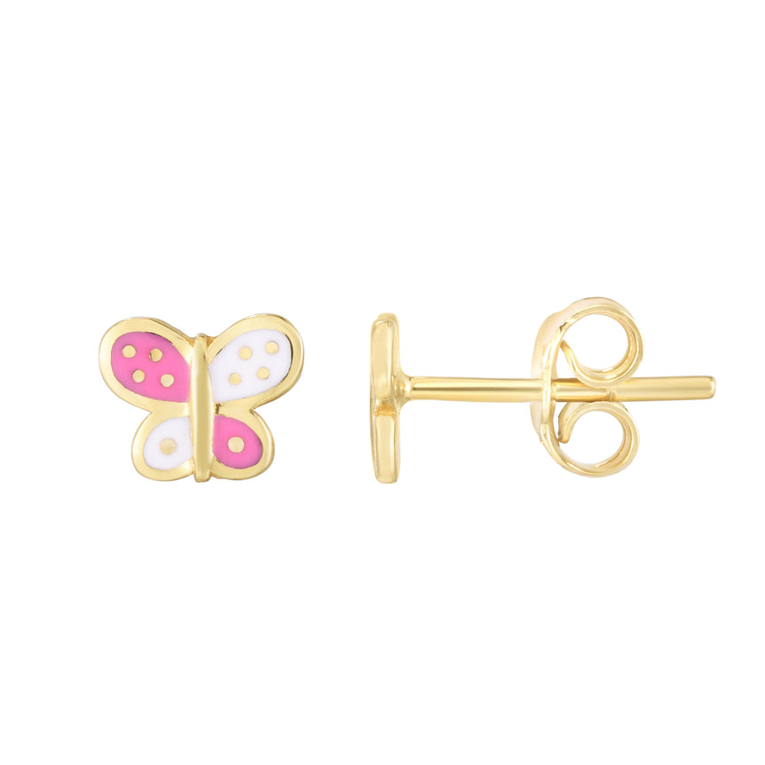14K Butterfly Enamel Earrings-Yellow | Push Back