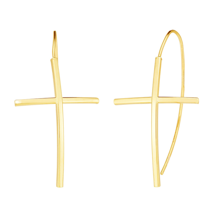 14K Gold Cross Threader Earring-Yellow | Slide