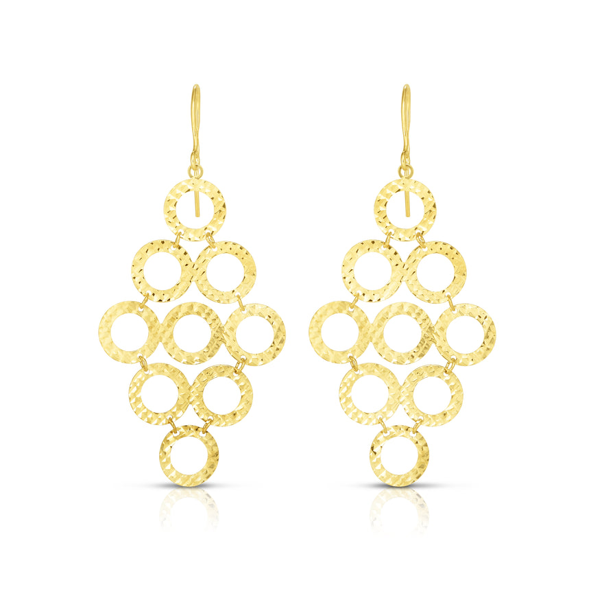 14K Gold Diamond Cut Circles Chandelier Earring-Yellow | Euro Wire