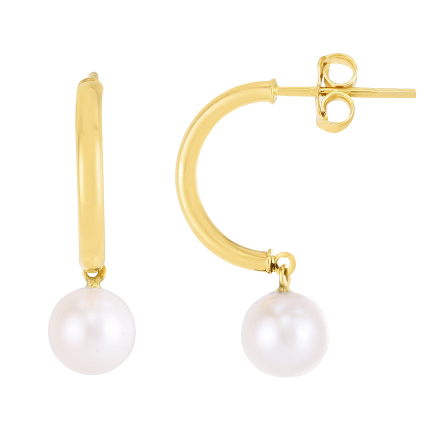 14K Pearl Half-Hoop Earrings-Yellow | Push Back