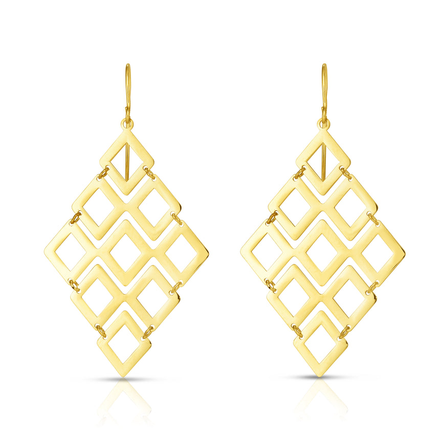 14K Gold Polished Kite Shape Chandelier Earring-Yellow | Euro Wire