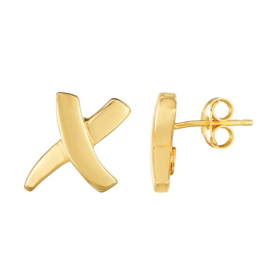 14K Gold Sculpted X Earrings-Yellow | Push Back