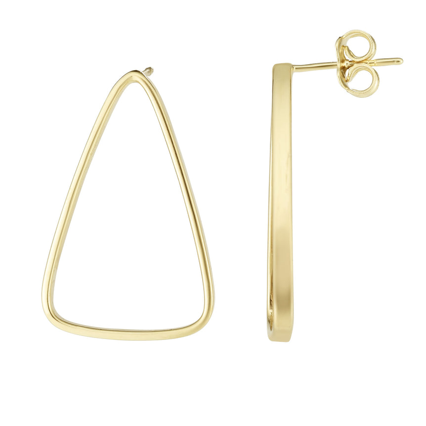 14K Gold Large Open Triangle Earring-Yellow | Push Back