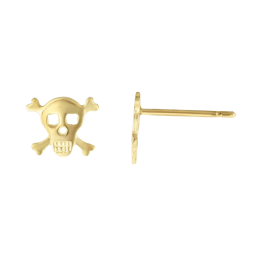 14K Gold Skull Stud Earring-Yellow | Push Back