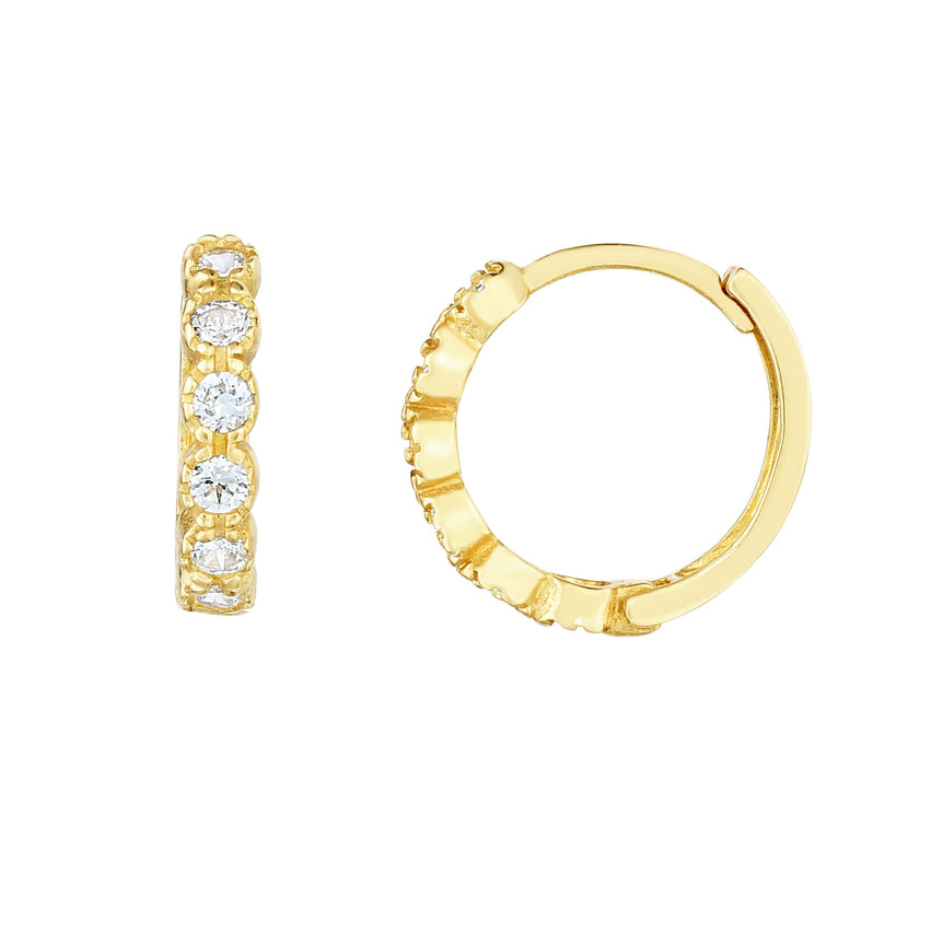 14K Gold Round CZ Huggie Earring-Yellow | Snap