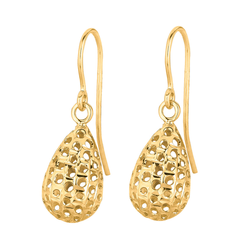 14K Gold Small Open Tear Drop Earring-Yellow | Euro Wire