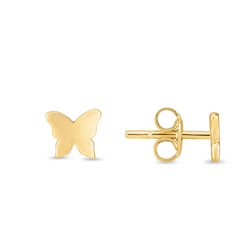 14K Gold Butterfly Stud Earring-Yellow | Push Back