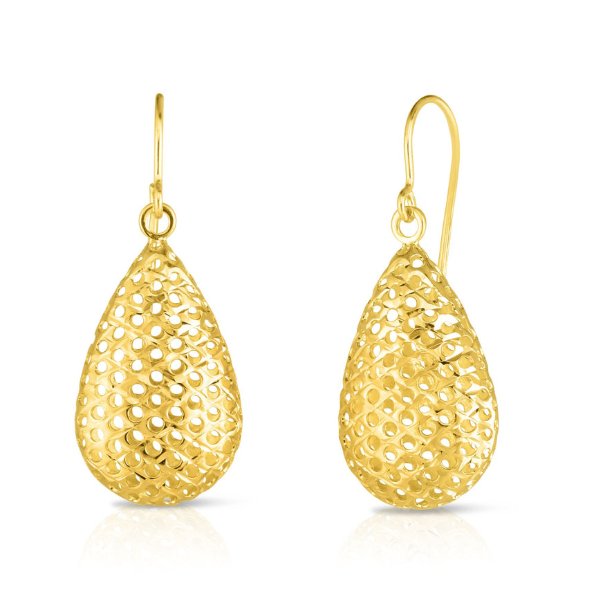 14K Gold Large Open Tear Drop Earring-Yellow | Euro Wire