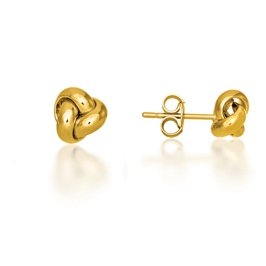 14K Gold Mini Classic Polished Love Knot Stud Earring-Yellow | Push Back