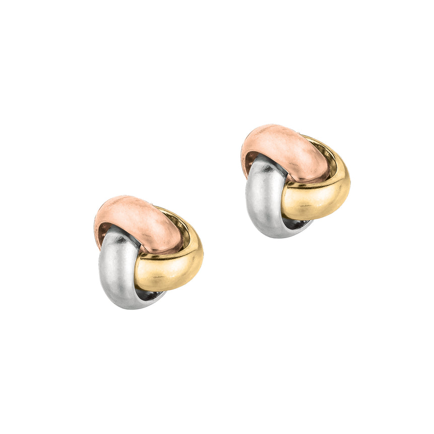 14K Gold Medium Polished Love Knot Stud Earring-Tri-color | Push Back