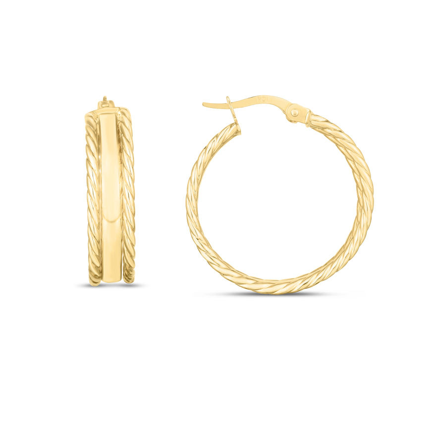 14K Gold Triple Row Hoops-Yellow | Hinged